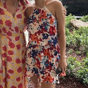 Parker Floral Flowy Mini Dress Cream Size S